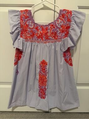 EUC Mi Golondrina XS Lavender and Coral Embroidered Soledad blouse (rare!)